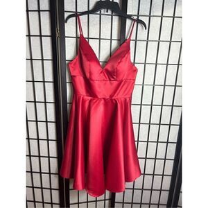 Poly USA Red V-Neck Sleeveless Party Dress
